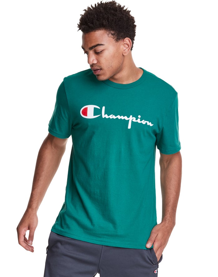 Champion Lightweight Script Logo T-Shirt Heren - Turquoise - Belgie 4361ZHUSK